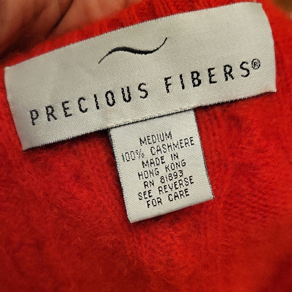 Precious Fibers Cashmere Sweater Red Cable Knit Stretchy Side Slits Medium - Picture 8 of 9